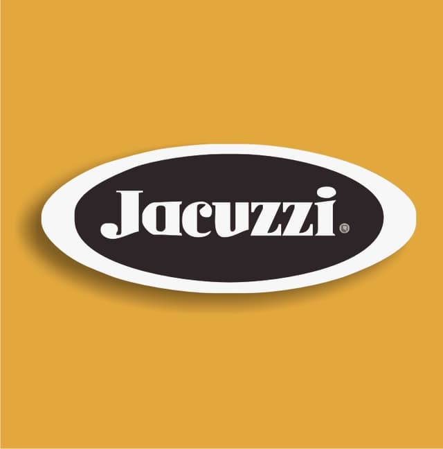 logo da marca jacuzi em preto e branco com o fundo amarelo